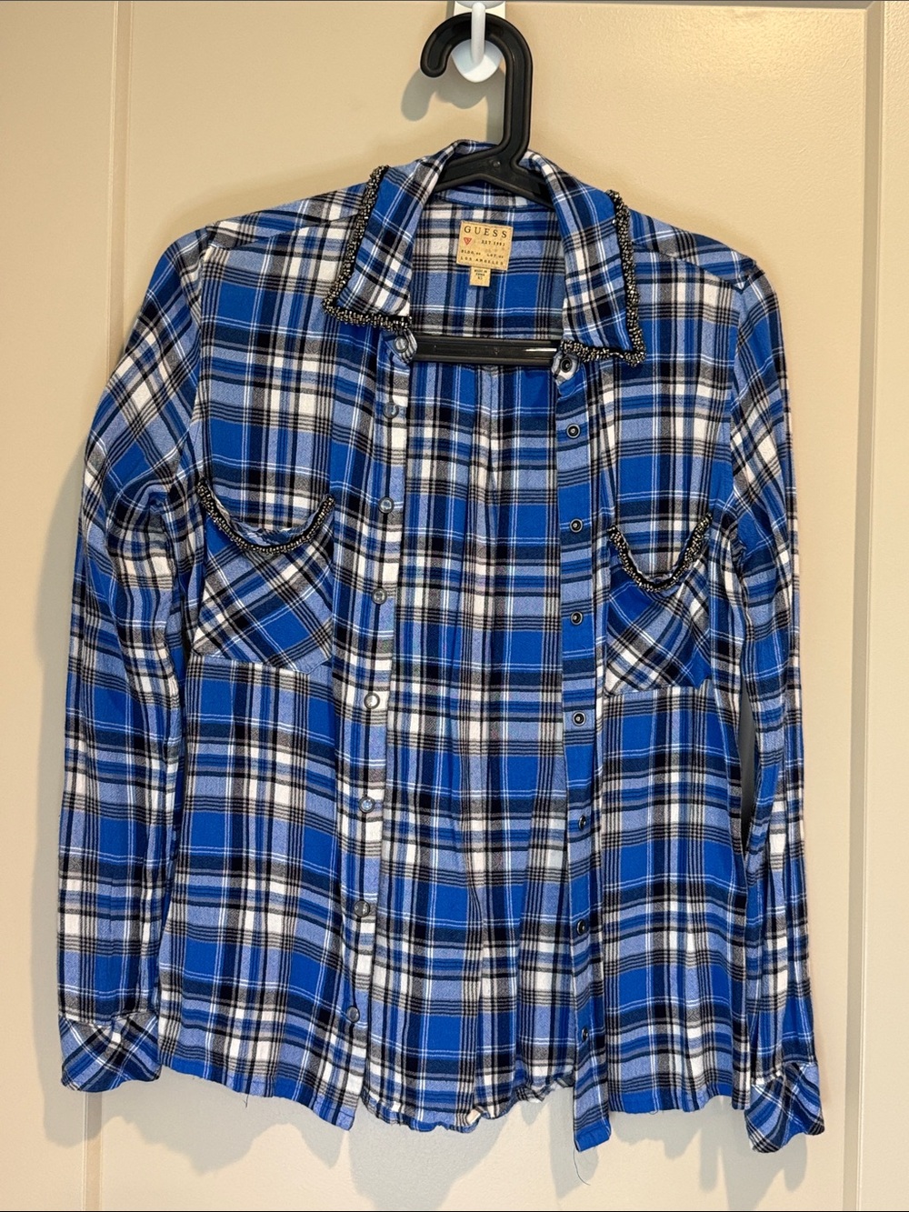 GUESS Blue, White & Black Plaid Button-Down Shirt